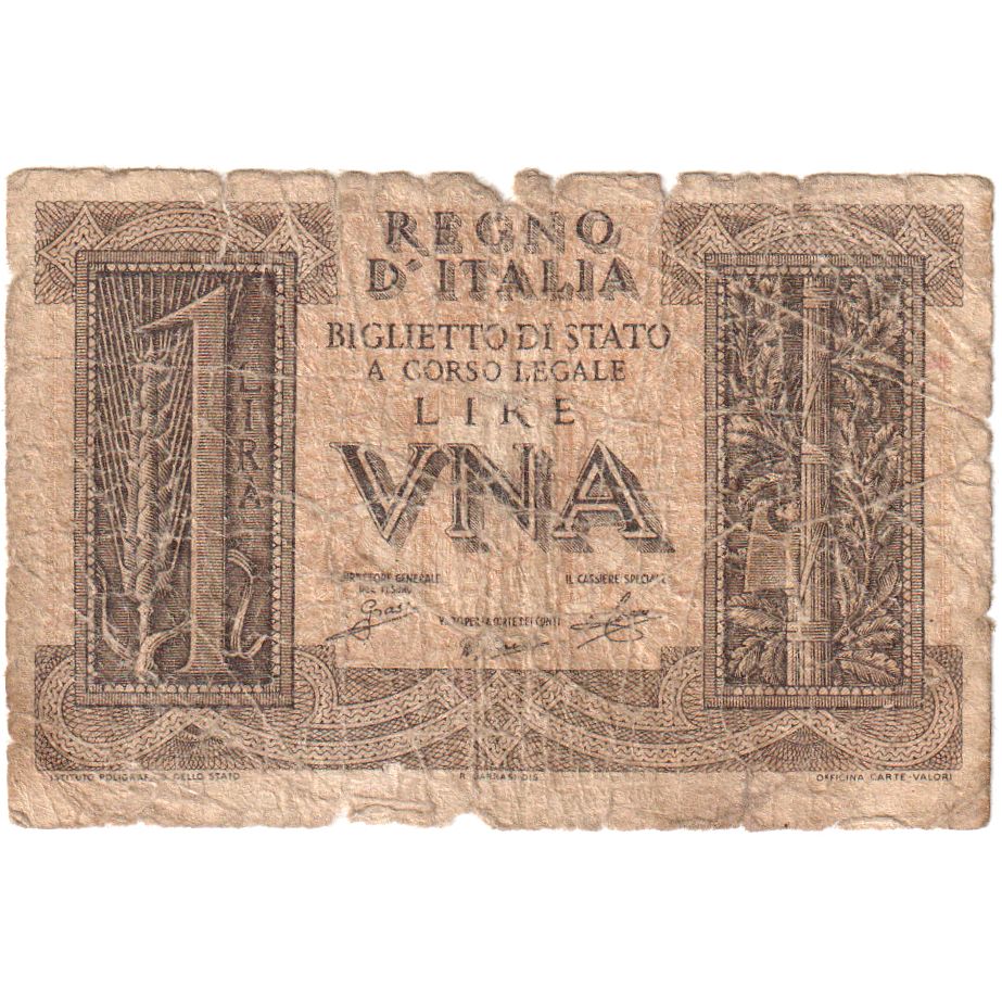 Italia, 
  
  1 lira, 
  
  14-11-1939
