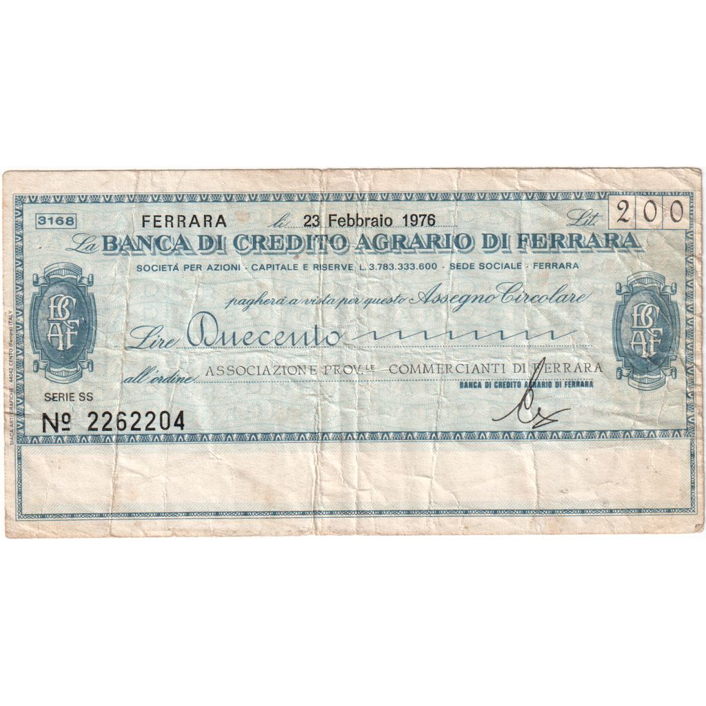 Italia, 
  
  200 lire, 
  
  23-02-1976
