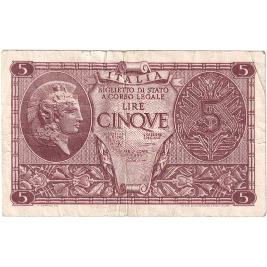 Italia, 
  
  5 lire, 
  
  23-11-1944
