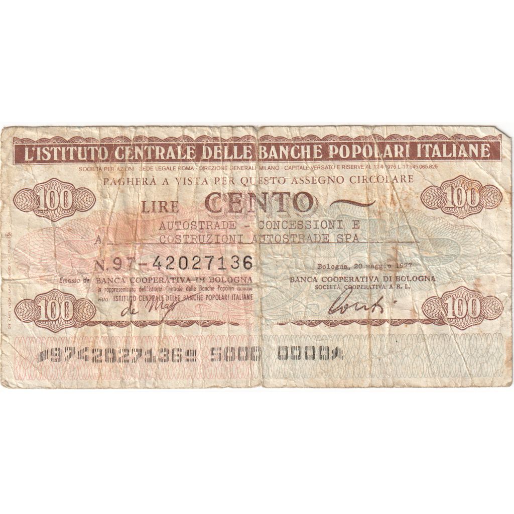 Italia, 
  
  100 lire, 
  
  VF(20-25)