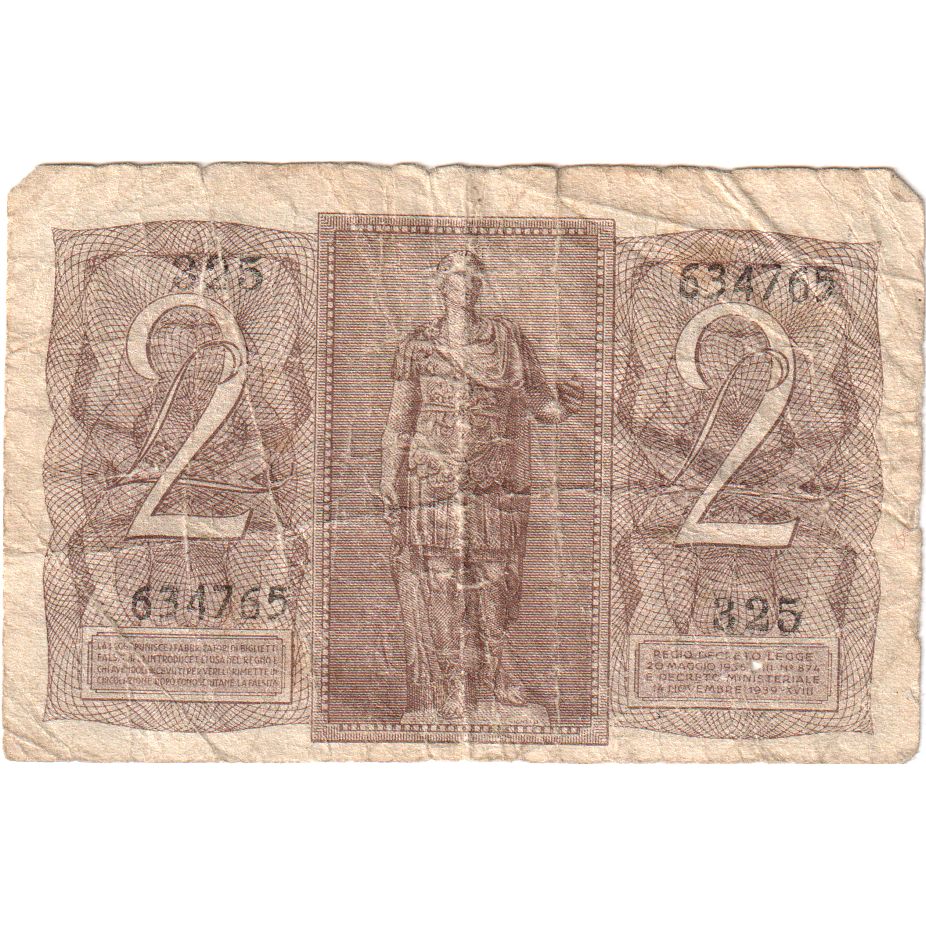 Italia, 
  
  2 Lire, 
  
  VF(20-25)
