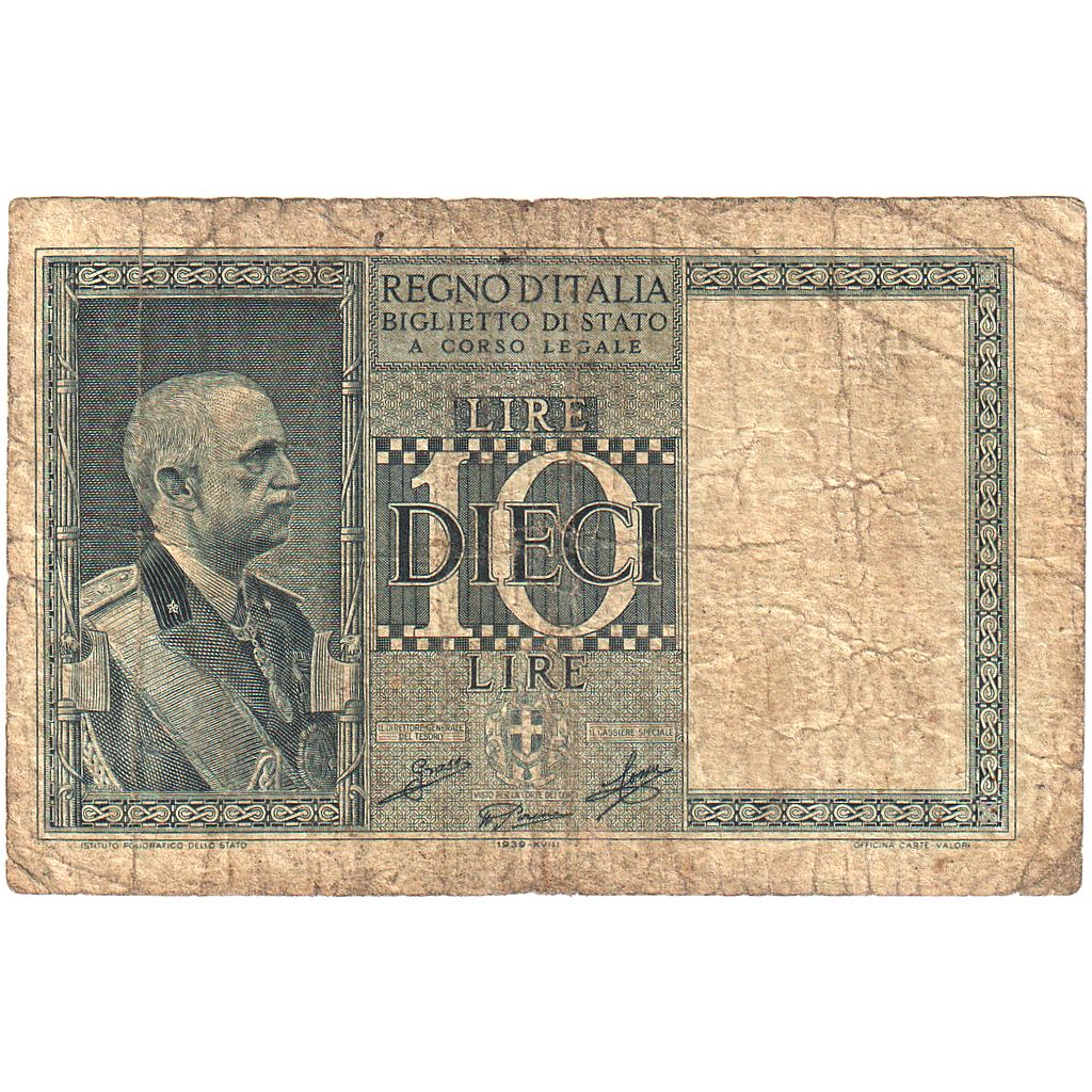 Italia, 
  
  10 lire, 
  
  1939