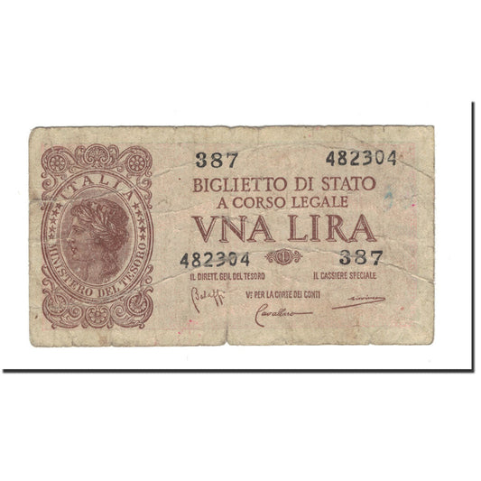 Banconota, 
  
  Italia, 
  
  1 Lira